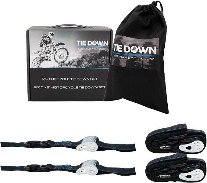 Tie Down 1.5 in. x 8 ft Black Heavy Duty Motorcycle Strap, 2-Pack Kit - 3328 lbs. Breaking Load Limit