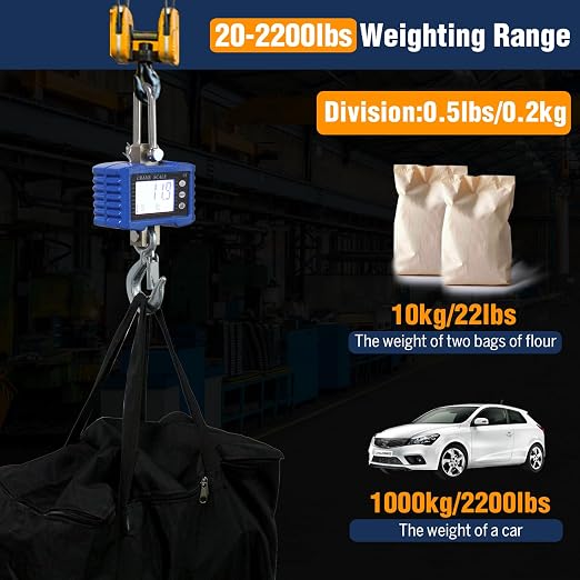 Digital Crane Scale,2200lb/1T Heavy Duty Digital Hanging Scale,Crane Scale Industrial with Remote Control and LCD Screen,High Precision Electronic Weighing Crane Scale for Market,Factory,Construction