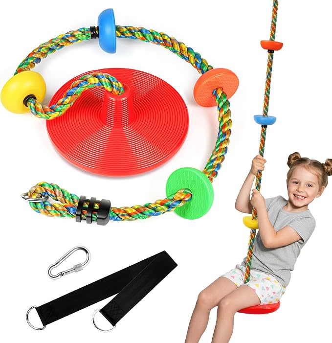 ZNCMRR Rope Swing for Tree Disc Swings Tree Swing for Kids Single Disc Seat and Climbing Rope for Kids Heavy Duty Swing Set for Backyard Playground Accessories Swingset Accessories Outdoor(Red)