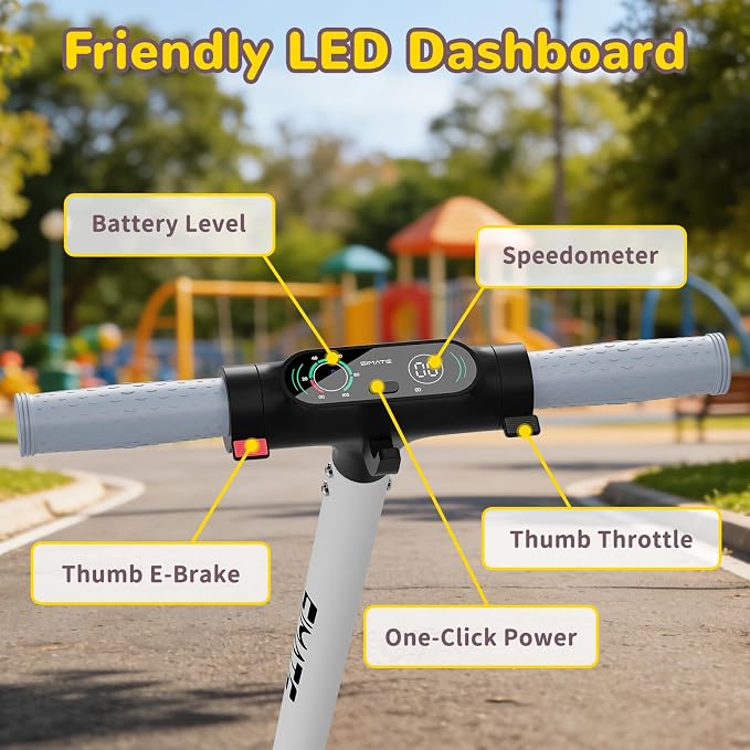 SIMATE Electric Scooter for Kids 6-14, Colorful Lights & Double Brake System, Aluminum Alloy Frame, Foldable, LED Display, for Boys Girls