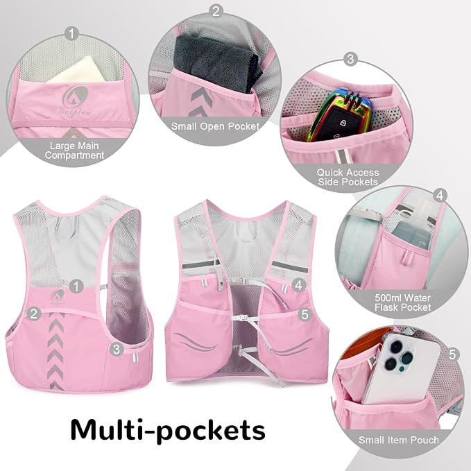 Lightweight Running Vest with 2pcs 500ml Water Bottle for Men Women, Reflective Water Vest Hydration Pack Hydropack for Hiking, M/L