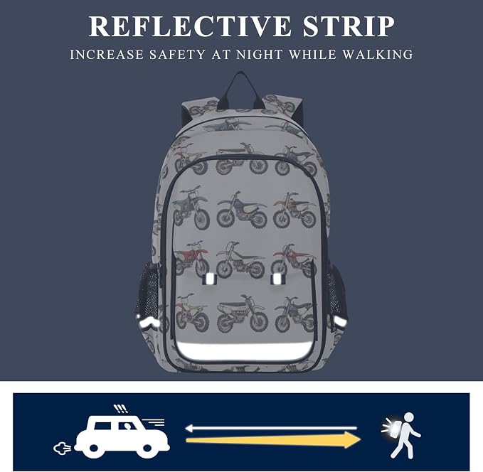 Fisyme Vintage Dirt Bikes School Backpack Laptop Backpacks Bags Bookbag Travel Casual Computer Notebooks Daypacks