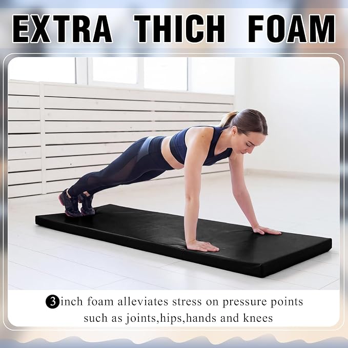 Lyrow 3 Inch 72"x 24" Thick Foldable Yoga Mat with Carry Strap, Non-slip Portable Foam Gym Mat for Yoga, Pilates and Stretching