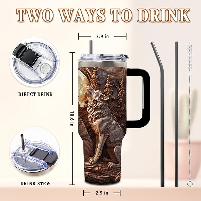 DUUV Wolf Tumbler 40oz, Insulated Wolf Cup Gifts for Man | Wolves Tumbler with Pine Trees Leakproof, Animal Print Water Bottle for Dad, Fathers Day Ideal Gifts for Wolf Lovers, 1 Pack