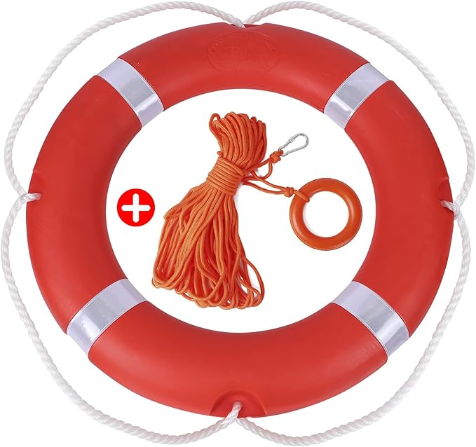 Life Ring Buoy w/ 98.4 FT Floating Rope, Boat & Pool Safety Throw Ring | 23" & 28" Boat Safety, 3.3 lb & 5.5 lb Throwable Flotation Device, HDPE UV-Resistant Boat Safety for Dock & Pool Lake Rescue