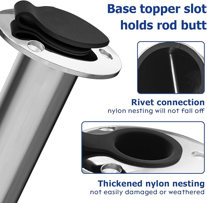 Fishing Rod Holder 2 Pack, 316 Stainless Steel 15/30/90 Degree Rod Holders for Fishing Boat, Flush Mount with Cap, Heavy Duty