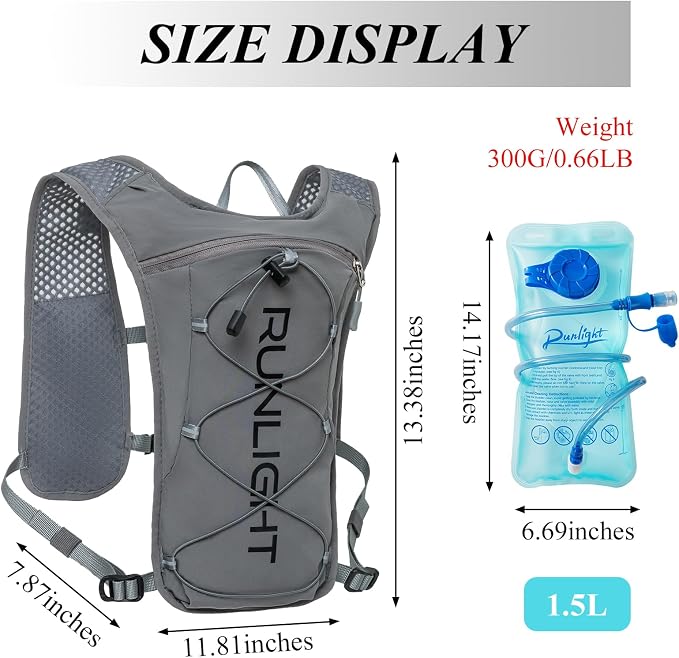 Runlight Running Vest for Women Men Lightweight Hydration Backpack Pack with 1.5L Water Bladder Bag Hydro Daypack for Hiking,Trail,Skiing,Camping,Cycling,Race,Marathon