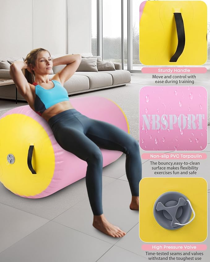 Air Barrel - Air Roller Gymnastics Barrel for Back Handspring Trainer, Air Tumble Mat with Pump for Gym Training/Yoga Balance Exercise/Cheerleading/Home and Outdoor Use