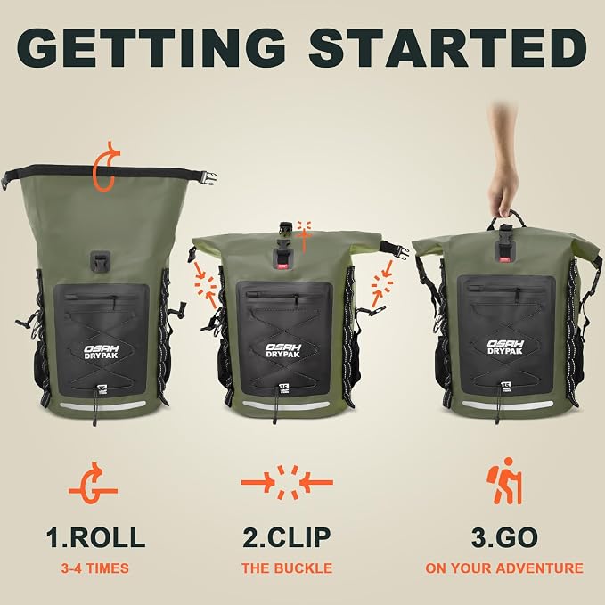 OSAH DRYPAK Waterproof Backpack Dry Bag 25L/35L/55L/85L – Heavy Duty Roll-Top Hiking Backpack Sack Keeps Gear Dry for Travel, Kayaking, Boating, Camping, Rafting and Fishing