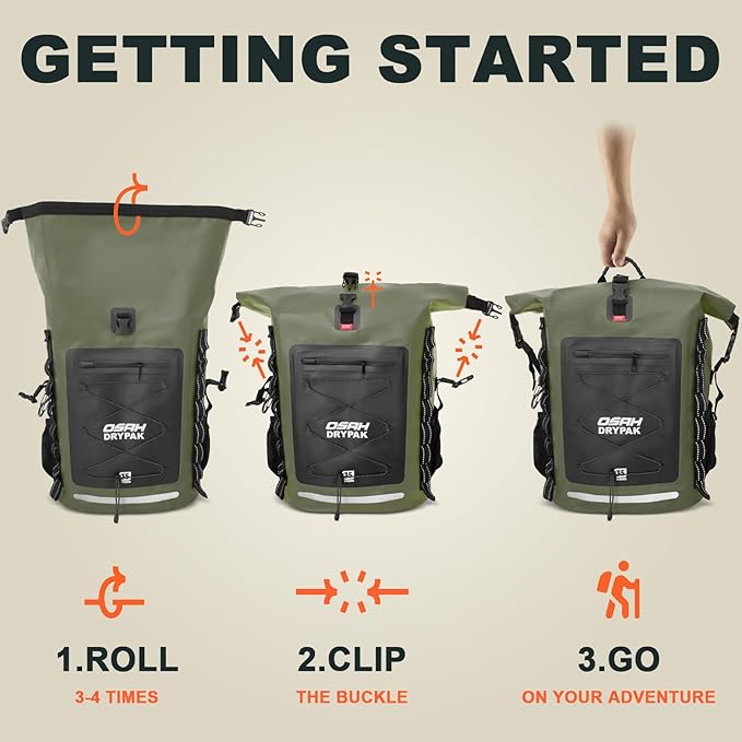 OSAH DRYPAK Waterproof Backpack Dry Bag 35L/55L/85L – Heavy Duty Roll-Top Hiking Backpack for Travel, Kayaking, Boating, Camping, Rafting and Fishing