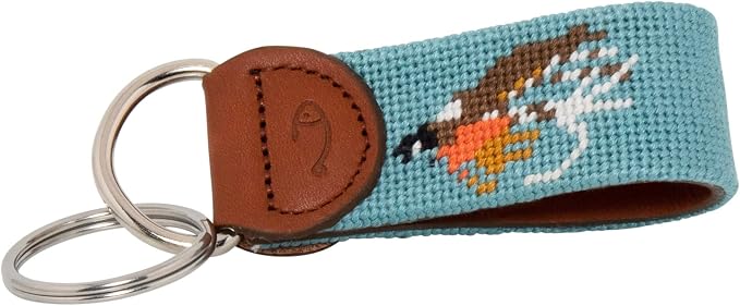 Leather Hand-Stitched Needlepoint Key Fob or Key Chain
