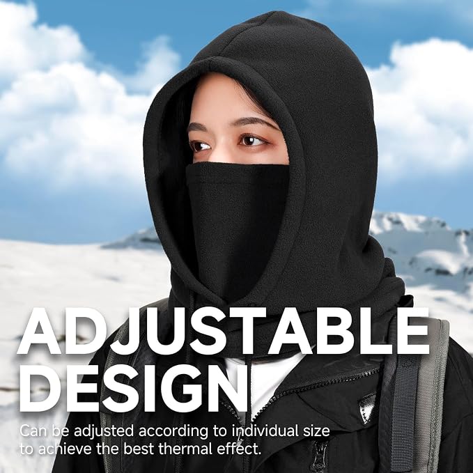 OZERO Winter Balaclava &2 Pcs Beanie: Convertible Face Mask Balaclava + Polar Fleece Winter Beanie Daily Hat for Men & Women (Black & Black+Grey)