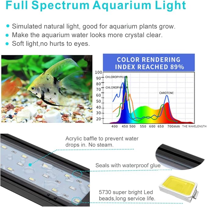 hygger 16W Full Spectrum Aquarium Light with Aluminum Alloy Shell Extendable Brackets, White Blue Red LEDs, External Controller, for Freshwater Fish Tank (24-30 inch)