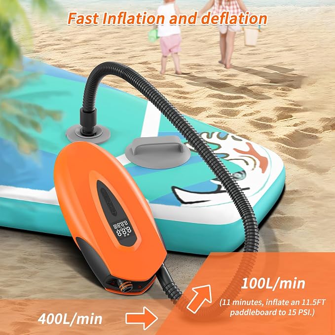 Fisca Paddle Board Electric Pump 20PSI, Portable Rechargeable Paddleboard Pump, 12000mAh Dual Stage Inflation Deflation Auto-Off Air Pump for SUP, Kayak, Inflatable Boat, Tent