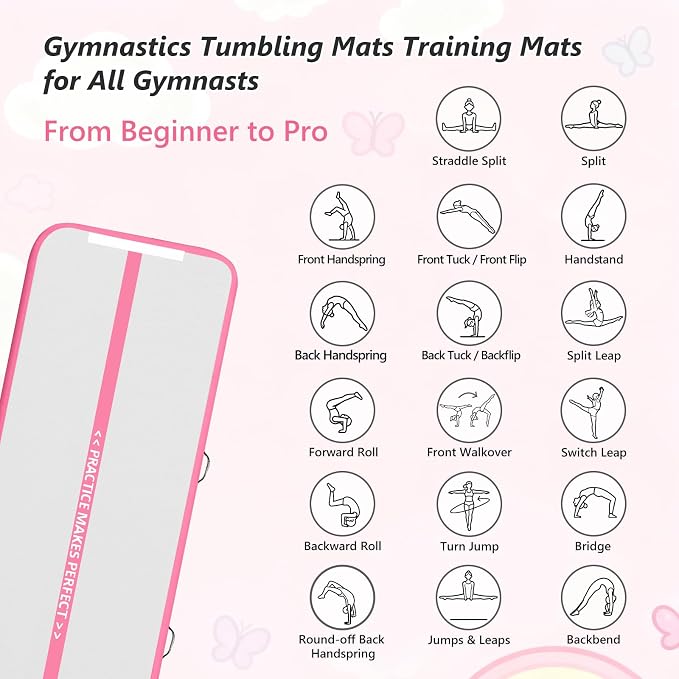 VOFiTNY All Purpose Gymnastics Mat 6.6/10/13/16/20 ft Sturdy Inflatable Tumble Track for Home/Gym