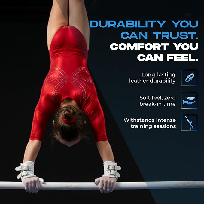 Gibson Athletic Just Right Uneven Bar Gymnastics Grips for Girls - Narrow Fit Leather Hand Grips for Gymnastics Bars - Gymnastics Equipment & Accessories, Made in USA