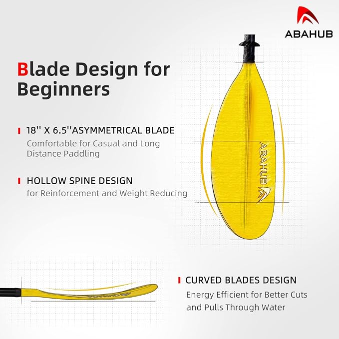 Abahub Kayak Paddle, 90.5 Inches Kayaking Oars for Boating, Canoeing with Free Paddle Leash, Aluminum Alloy Shaft Black/Blue/Green/Orange/Yellow Plastic Blades