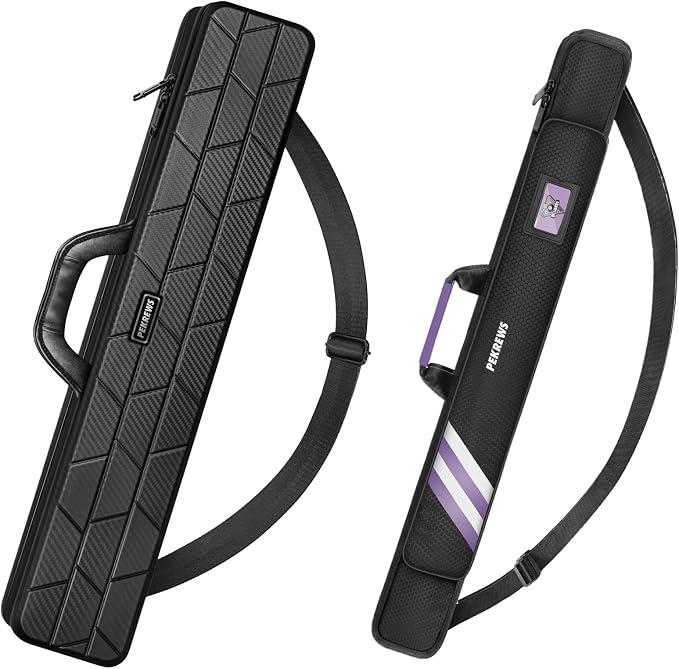 PEKREWS 1x1 Soft Cue Bag Purple & 4x4 Hard Pool Cue Case Carbon Black Set