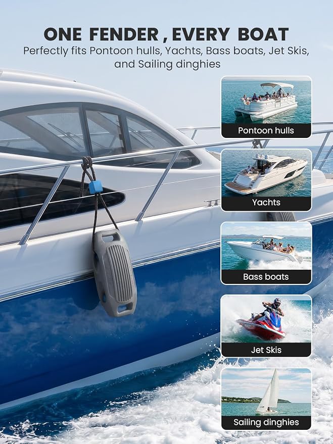 Zeraty Solid EVA Boat Fenders 1-2-4 Packs, 17''x8'' No-Deflation Dock Bumpers with Adjustable Ropes, Modular Stackable Non-Rolling Marine Hull Protector for Pontoon, Yacht, Bass, Jet Ski and Jon Boats