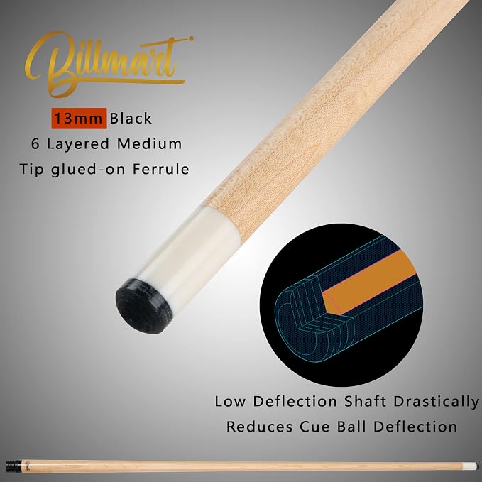 Billmart Pool Cue Stick, Low Deflection Shaft Billiard Cue Sticks with Hard Case, Pool Table Sticks Queue, 19-21 oz Pool Que