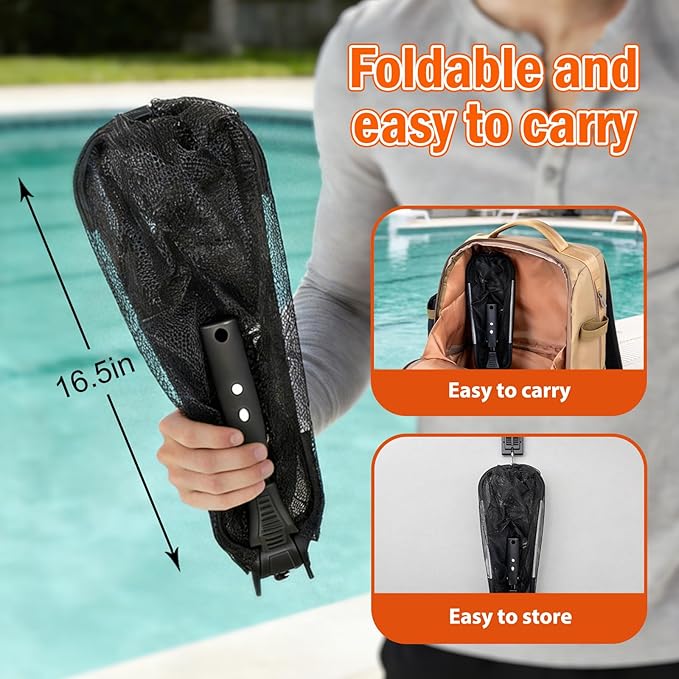 SISIUPASSIE 12FT Pool Skimmer Net with Pole, Foldable & Larger Capacity Pool Net for Cleaning, Telescopic Pool Pole Heavy Duty with Fine Mesh Pool Leaf Net for Above Ground & In-ground Pools