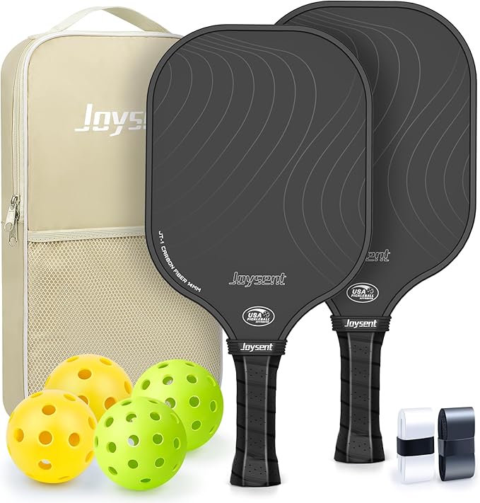 Pickleball Paddles Set, USAPA Approved Carbon Fiber Pickleball Set of 2 with Beginner Pickleball Rackets, Indoor Outdoor Pickle Balls for Adults Men Women, JT-1