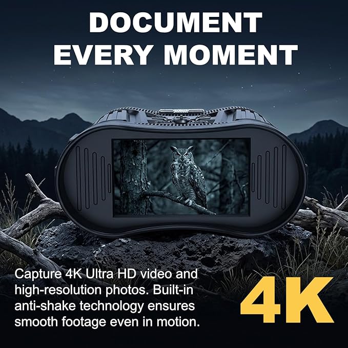 4K Night Vision Goggles & Binoculars for Adults, HD with 3" Screen, 8X Digital Zoom, 2000FT Infrared Range, External Flashlight for Camping & Outdoor Observation