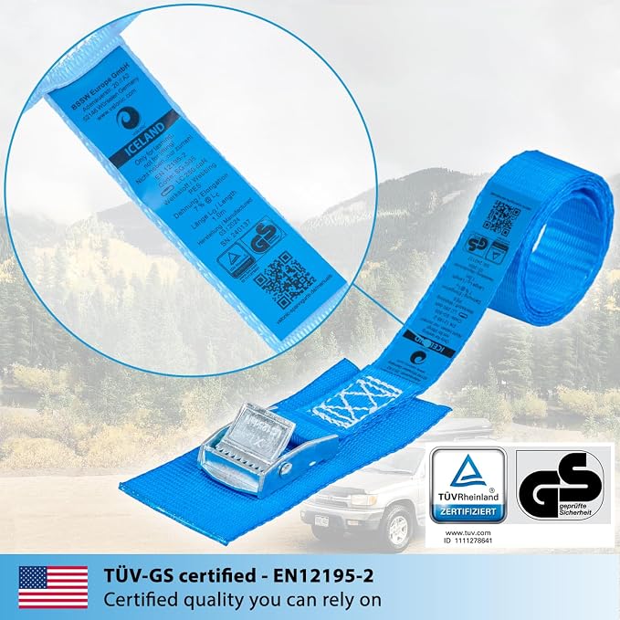 valonic Iceland - Short tie Down Straps - 4 Pack, 3.3 ft x 1 inch, 1100 lbs, TÜV Rheinl. Certified, Protection pad, cam Buckle - for Bicycle, roof Rack, Luggage, Motorcycle