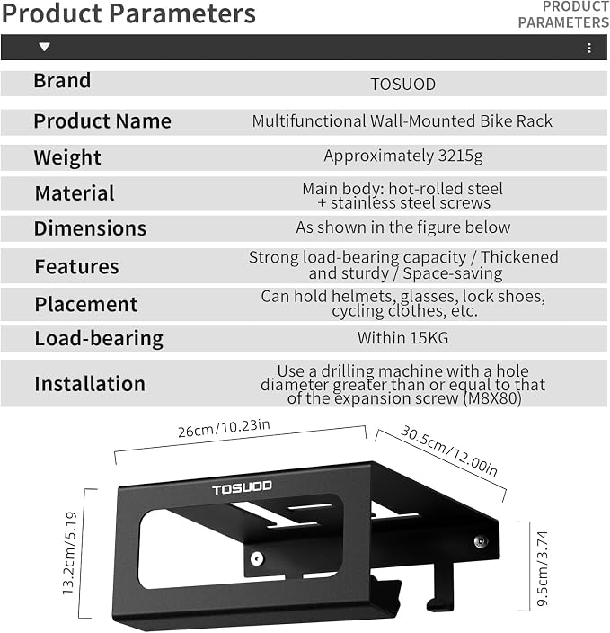 Heavy Duty Bike Wall Mount Rack - 15kg (33lbs) Capacity for Garage & Indoor | with Shelf & Hooks for Helmet, Shoes, Pump | Fits Mountain & Road Bicycles