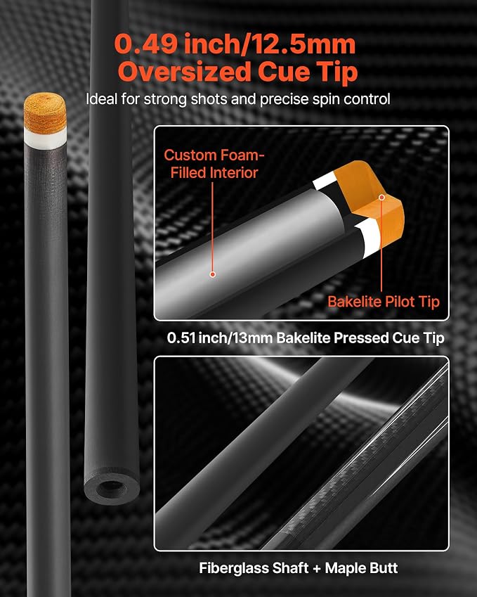 VEVOR Pool Cue, Pool Stick, 58 inch Billiard Pools Cue Stick with Multi-Layer Tip & ABS Connection Ring, Cues Sticks for Professional Pool Table, Bar, Home, Office