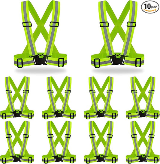 DUSKCOVE 10 Pack Hi Vis Safety Vests - Adjustable Bright Neon Color High Visibility Reflective Safety Straps Gear for Traffic Control, Running, Cycling