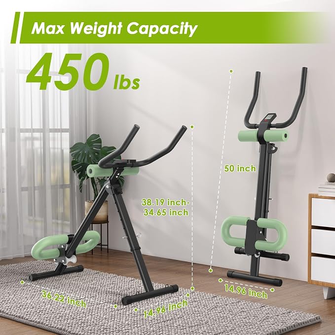 4 in 1 ab machine for stomach workout, adjustable ab trainer machine with LCD Monitor, Foldable ab workout machine With Knee and Back Protection, Load Capacity 400 LBS, Unisex, Green