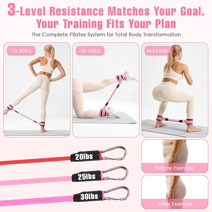 Pilates Kit, Pilates Equipment for Home Workouts, Home Pilates Essentials Kit for Women with Pilates Ring and Ball Set, Socks, Ankle Resistance Bands with Cuffs, Resistance Band and Massage Ball