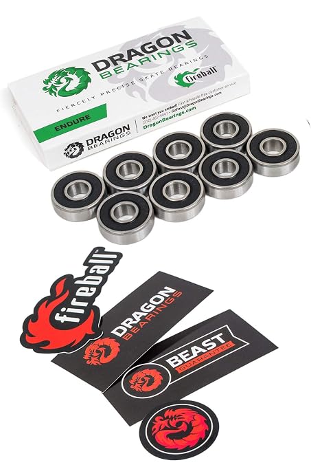 Fireball Dragon Roller Skate Bearings 16 Pack - High Performance Skate Rated Rollerblade Bearings - Dragon Roller Bearing Inline Skate Bearings, Guaranteed for Life (ONE Size, Endure)