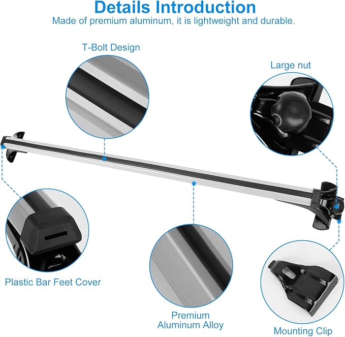 Universal Roof Rack Cross Bars Adjustable 48" Aluminum Alloy Car Roof Rack Cross Bars 165 lbs Capacity Roof Rails Crossbars for Cargo Basket Carrier Kayak Bike Canoe Snowboard
