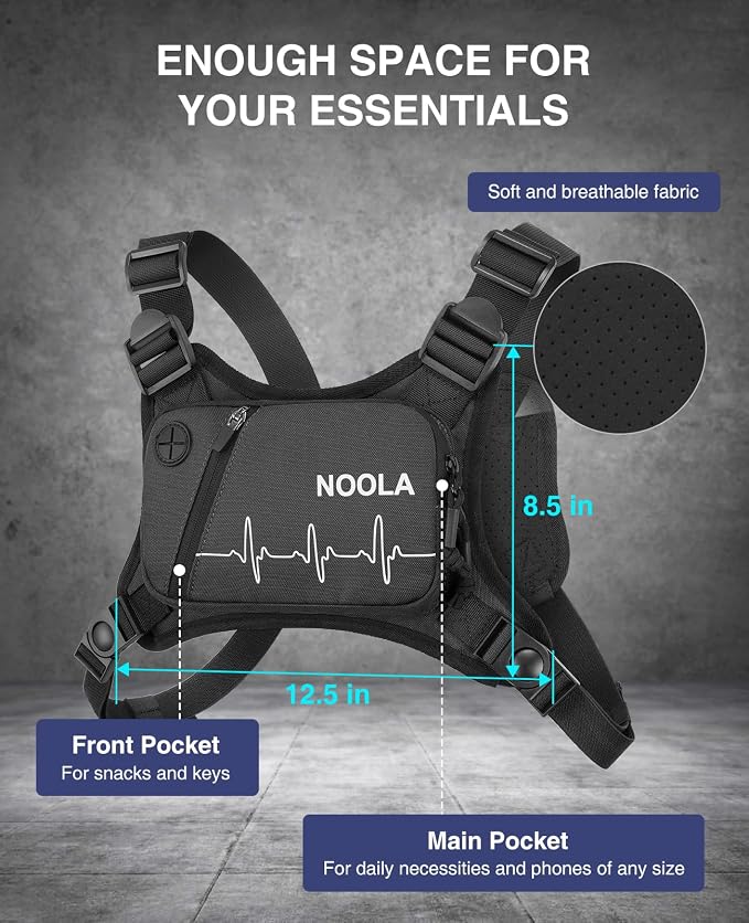 NOOLA Running Chest Pack, Running Vest for Men with Reflective Back, Sport Chest Bag for Runners, Cycling, Biking, EDC Pouch
