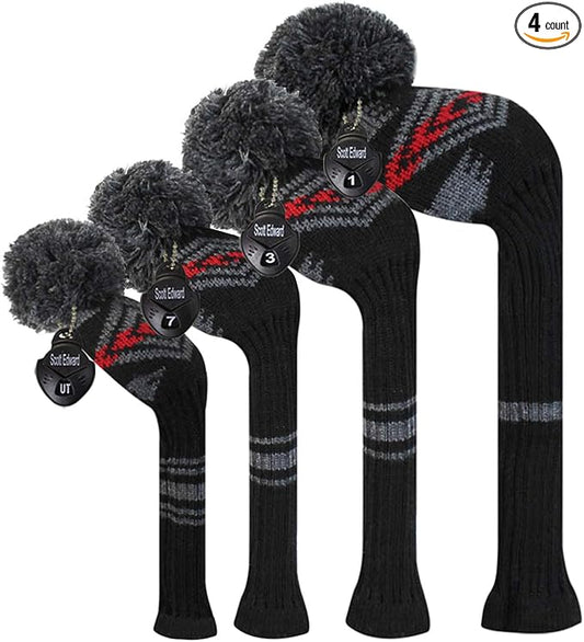 Scott Edward Knit Wood Golf Club Head Covers 4 Pieces Knitted Item Fit Over Well Driver Wood(460cc) Fairway Wood and Hybrid(UT)