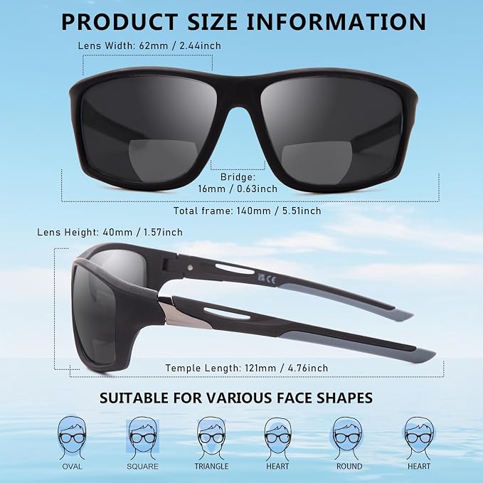 DEHOTRE 2 Pack Bifocal Reading Sunglasses Men Wrap Around Sports Sun Readers Outdoor Clear Top Soft Nose Pads PC Frame UV400