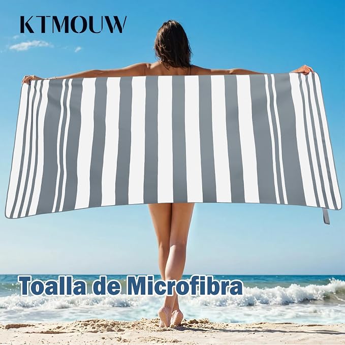 2-Pack Microfiber Beach Towels Set (63"x31.5" + 31.5"x16") | Oversized Quick Dry Sand Free Travel Towel for Beach Pool Gym Camping (Grey Towel A)