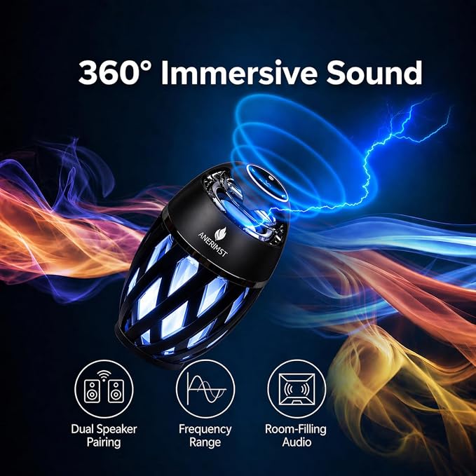 ANERIMST for Dad, Outdoor Bluetooth Speakers with LED Torch Light – Wireless & Waterproof Speaker for Garden, Patio, 360° Sound, 24-Hour Playtime for Men (Blue Light)