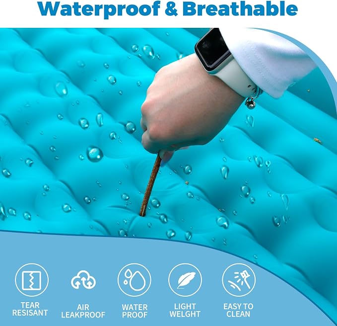 Double Sleeping Pad for Camping, Extra Thickness Inflatable Sleeping Mat with Pillow Built-in Pump, Inflatable & Compact Camping Hiking Traveling