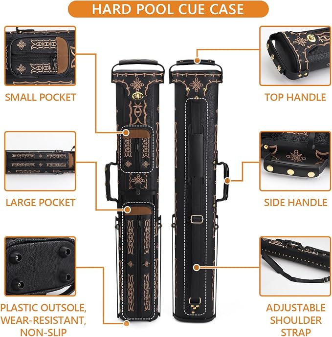2x4 Pool Cue Case, Hard Pool Cue Case, Billiard Cue Case with Stand, Billiards Accessories Holds 2 Cue Butt and 4 Cue Shafts