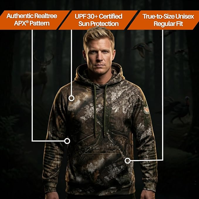Bell Rangers Realtree APX Camo Hoodie Men & Women - Premium Fleece Hunting Gear with Zippered Pocket