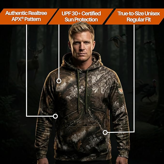 Bell Rangers Realtree APX Camo Hoodie Men & Women - Premium Fleece Hunting Gear with Zippered Pocket