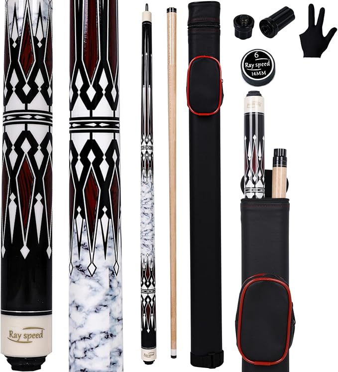 Pool Cue Stick with Hard Case Hardwood Canadian Maple Professional Billiard Pool Stick 58" 2-Pieces 19/20oz Pool Stick Set