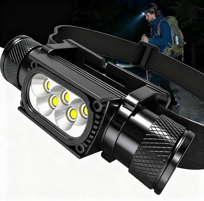 LED Headlamp Rechargeable, 1600 Lumen Super Bright Head Lamp with 6 Light Modes, USB-C Charging, IP65 Waterproof, 180° Adjustable for Camping, Hiking, Fishing, Work & Emergencies