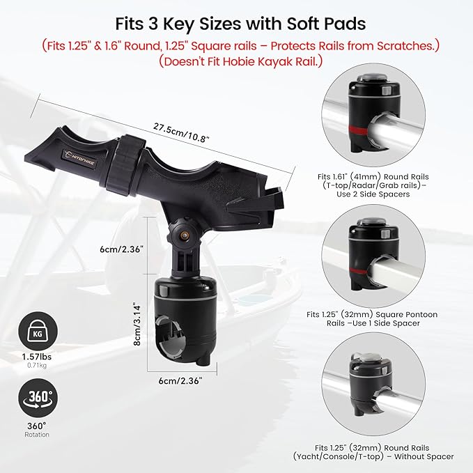 HITORHIKE Fishing Rod Holder Universal Fit Kit Allows for 360-degree Adjustment Kayak Fishing Boat Powerlock Rod Holder