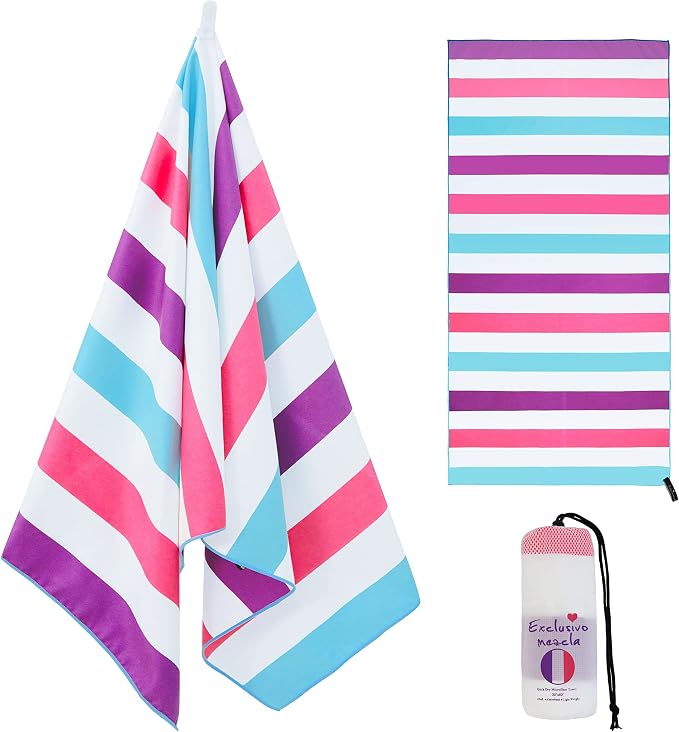 Exclusivo Mezcla Microfiber Quick Dry Beach Towel, Oversized Lightweight Sandfree Pool Towel for Swimming Camping Travel with Bag (Purple, 35x70 Inches)