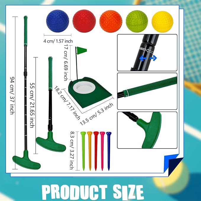 5 Set Golf Putters Adjustable Two Way Putters with Colorful 10 Practice Balls 5 Golf Tees 5 Putting Cup for Indoor Outdoor Activities, 5 Colors