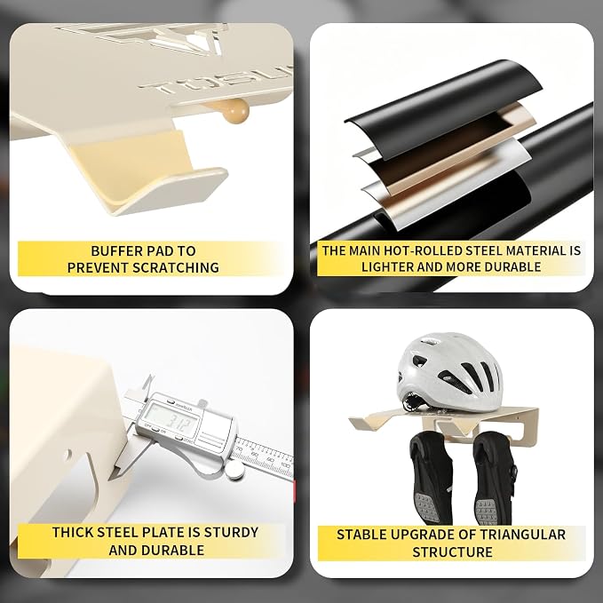 Bike Wall Mount Rack Indoor Bike Storage Garage Bike Rack Wall Mount with Shelf and Hooks Store Your Helmet and Shoes Heavy-Duty Adjustable Bike Hanger for a Single Road, Mountain Bicycle